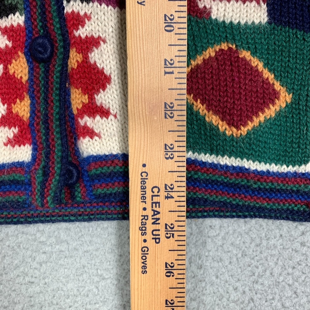 Peruvian Aztec Alpaca‎ Wool Geometric Colorful Chunky Cardigan Sweater Large VTG - Picture 6 of 7